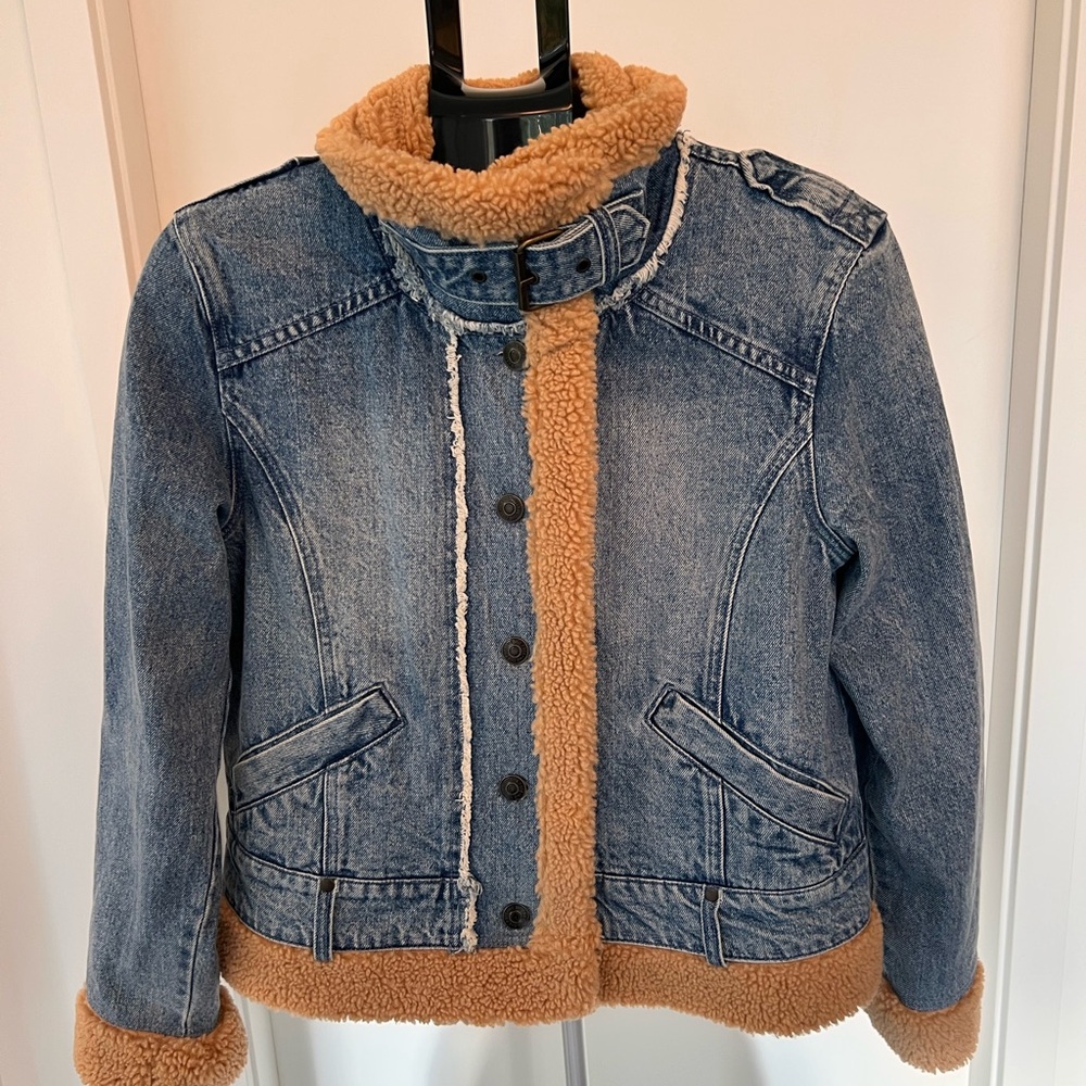 We The Free Rylee Cozy Blue Denim Moto Jacket - Picture 12 of 12